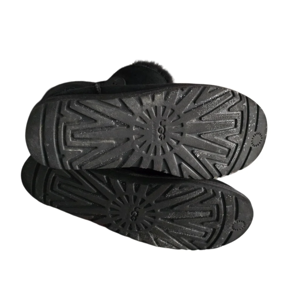 UGG Australia Mini Bailey Black Button Logo Detail Boots Size 8 Warm Cozy Core